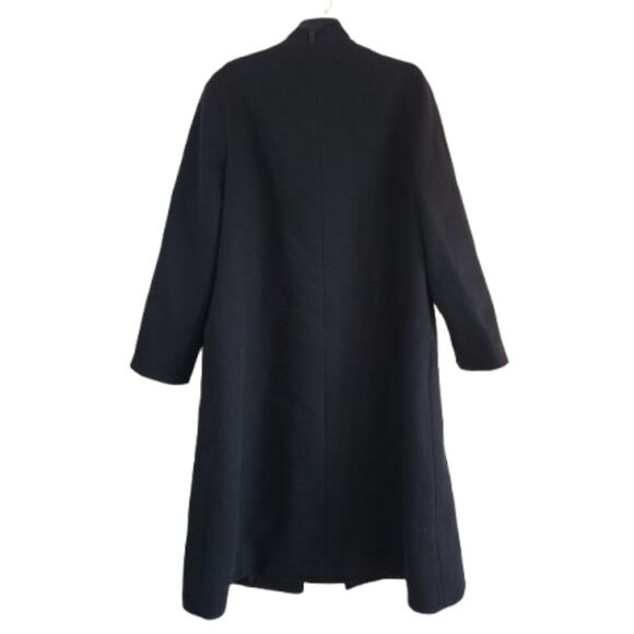 Vtg MARCONA Luxury Black Wool Trench Coat Sz 40 Hidden Button LARGE Office Siren - Picture 2 of 13